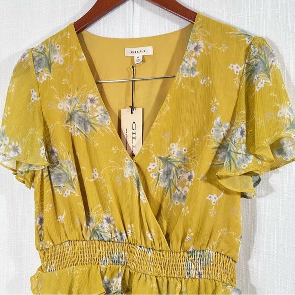 Gilli‎ NWT Floral Ruffle Hem Lined Smocked Waist Flutter Sleeve Dress Sz M - Picture 5 of 11